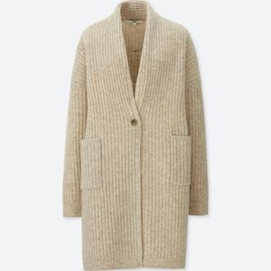 L Womens Uniqlo Japanese Wool Ribbed Knitted Coat